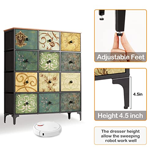 Aopsen 12 Drawer Dresser, Tall Dressers For Bedroom With Storage Drawer, Wide Chest Of Drawers For Bedroom, Wooden Top And Metal Frame, Modern Bedroom Dresser For Clothes Closet Kids Living Room #TOP3