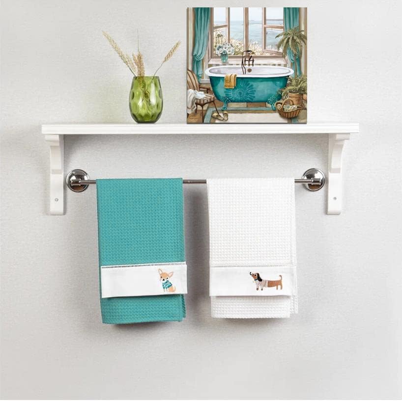 Miniatura 4 de LAIART Lienzo para baño, decoración de pared, diseño de bañera verde azulado, vista al mar desde la ventana, obra de arte