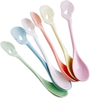 Louches Céramique porcelaine soupe cuillère couleur dessert céramique cuillère cuillère de café mignon maison de lait de ménage 6 pièces 5,35 pouces de long Cuillère à Café，Cuillère à Dessert