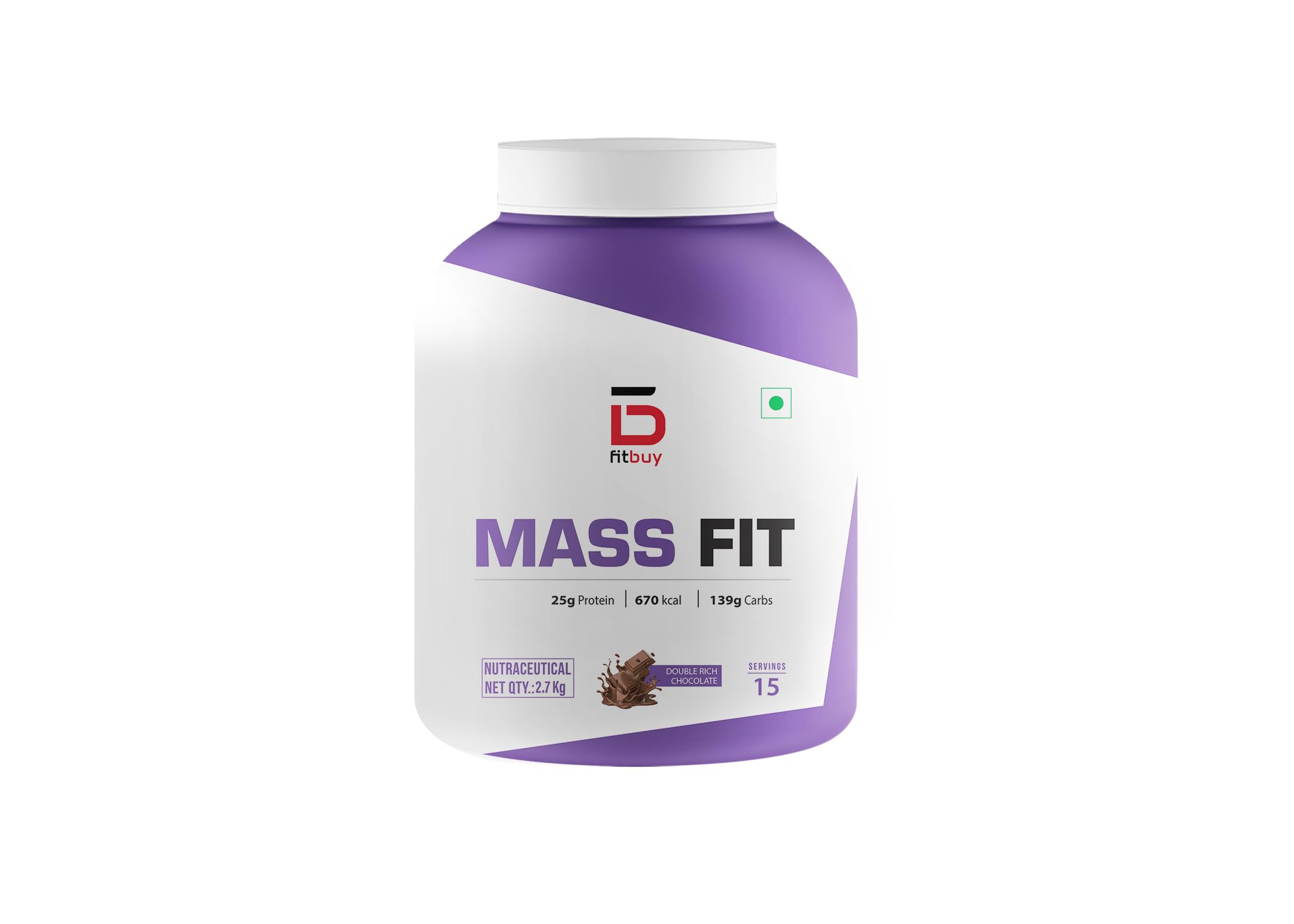 Fitbuy MassFit - Mass Gainer Protein 6 lbs (Double Rich Chocolate) with Fiber For Easy Digestion, Tested for Purity, 7500mg Creatine, 5.7g Carbs, Essential Vitamins & Minerals