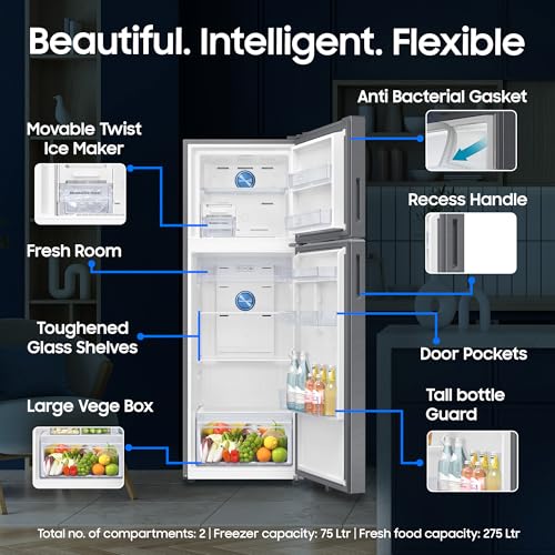 Image of Samsung 350 L, 3 Star, Convertible 5-in-1, Digital Inverter, Frost Free Double Door, WiFi Bespoke AI Refrigerator (RT38HG5A23BXHL, Luxe Black, 2026 Model)