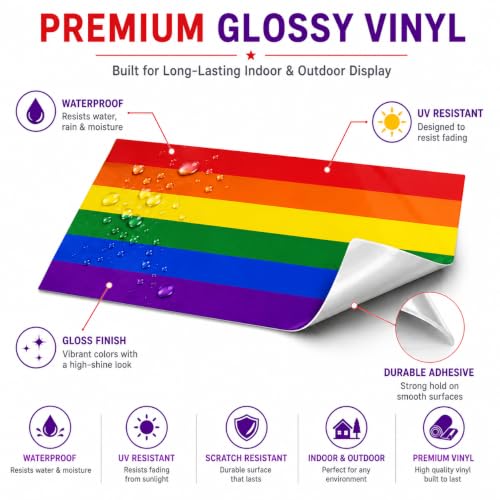 Image of Pride Flag Vinyl Flag Stickers, Car Decals, Waterproof Indoor Outdoor, Laptop Stickers, Car Bumper, LGBTQ, Gay Flag, 5 x 3 Inches, Set of 3