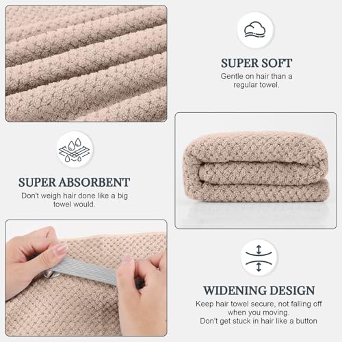 Image of 2 Pack Microfiber Hair Towel - 41 x 24 inches Super Soft, Absorbent, Fast Drying Without Frizz Hair Towel Wrap for Women Long, Thick, Curly Hair - Hair Turbans with Elastic Strap