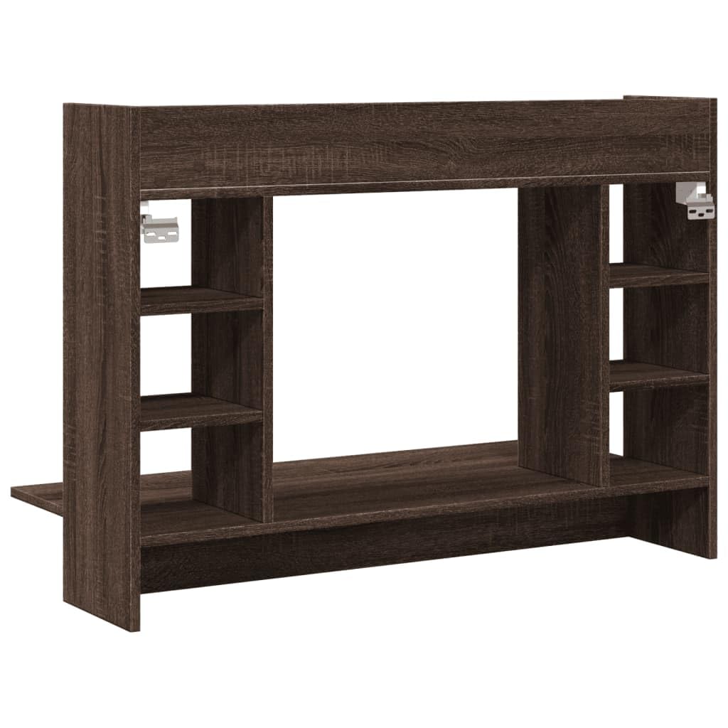 Scrivania da parete marrone effetto rovere, 105 x 48 x 75 cm, tavolo sospeso per laptop in legno con spazio e 6 scomparti, scrivania per computer salvaspazio per casa, ufficio e corridoio