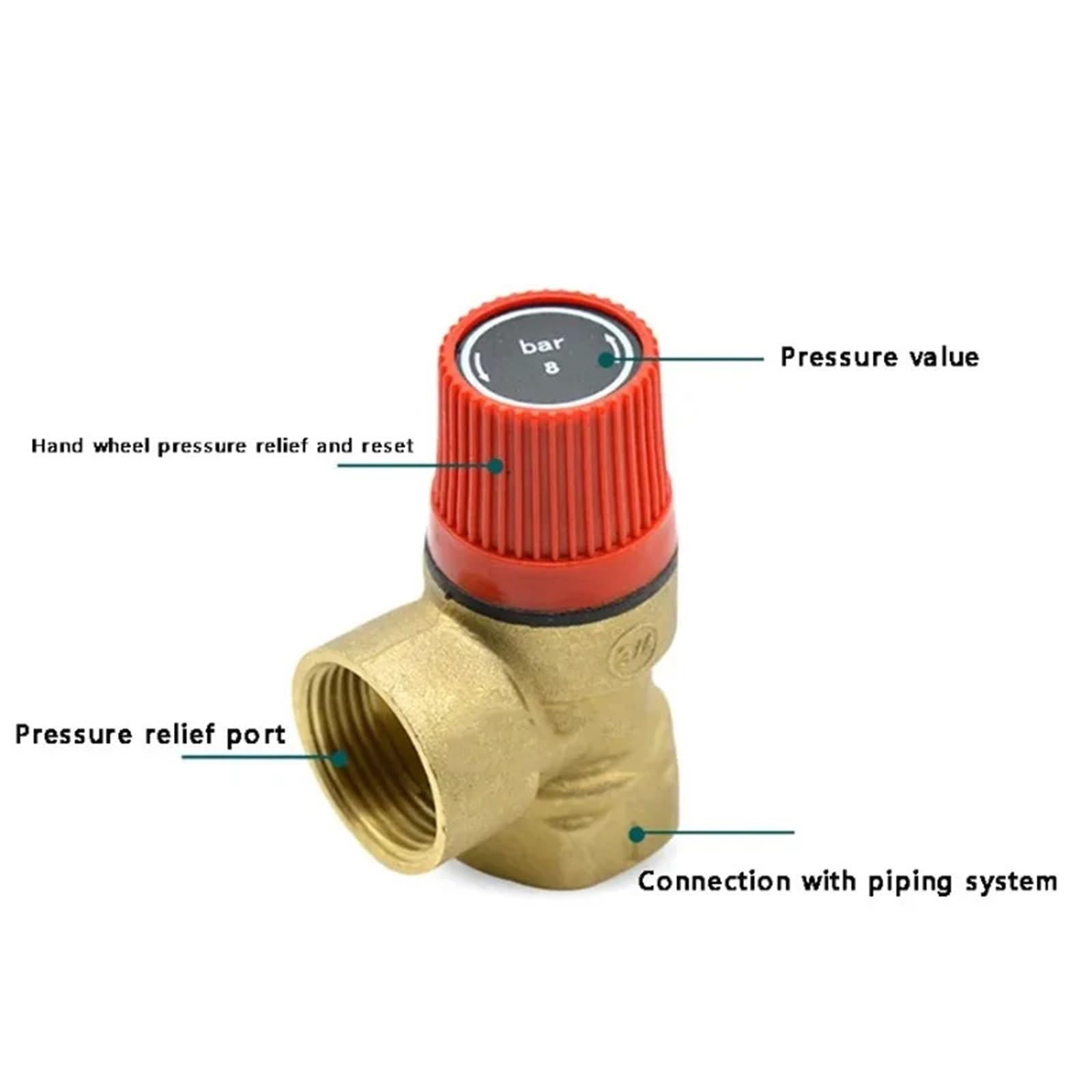 Valvola di sicurezza in ottone per scaldabagno solare 1/2" 3/4" valvola di sicurezza in ottone (1l2 femmina x maschio, 1,5 bar)