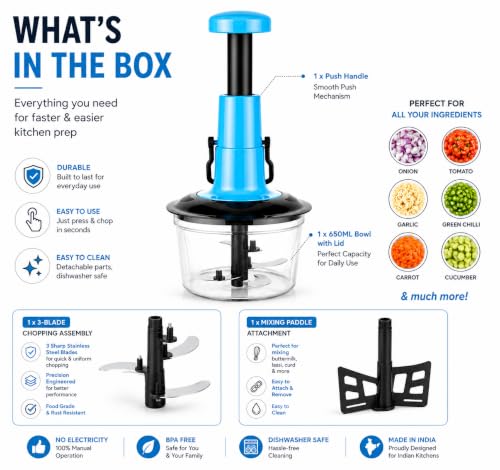 Image of Chopper for Kitchen Use | Vegetable Chopper for Kitchen | Manual Push Chopper for Onion, Tomato & Vegetables | Hand Vegetable Cutter Machine for Salad, Fruits & Garlic