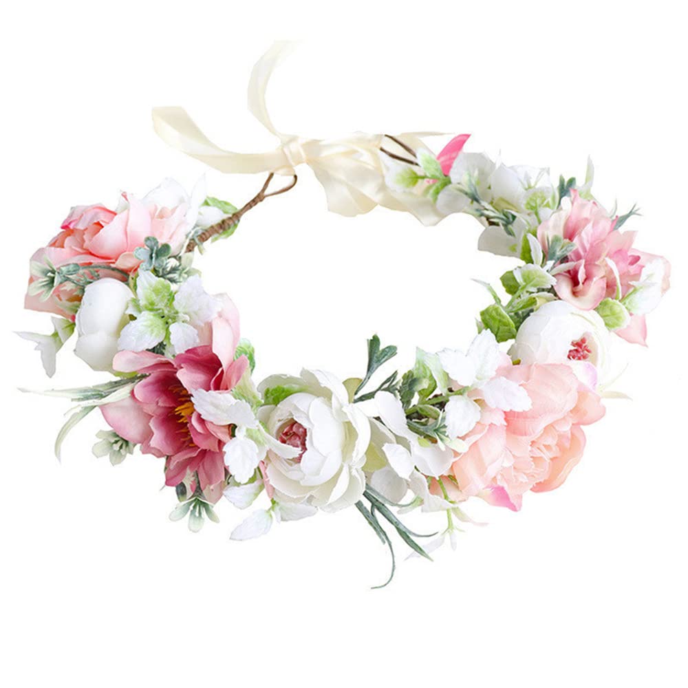 THE WHITE SHOP Handmade Adjustable Flower Wreath Headband Halo Floral Crown Garland Headpiece Wedding Festival Party (A)