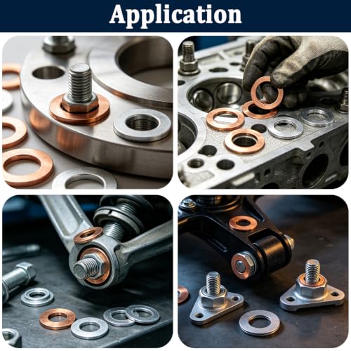 Image of 110pcs Oil Drain Plug Crush Washer Gasket Seal Assortment 50pcs Cooper and 60pcs Aluminum Oil Plug Washers-10mm 12mm 14mm 16mm 18mm O-105