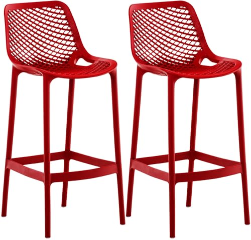 CLP Lot de 2 tabourets de Bar Jardin Air, chaises de Jardin Dossier, tabourets de comptoir résistants aux intempéries, UV, polypropylène, Couleur:Rouge
