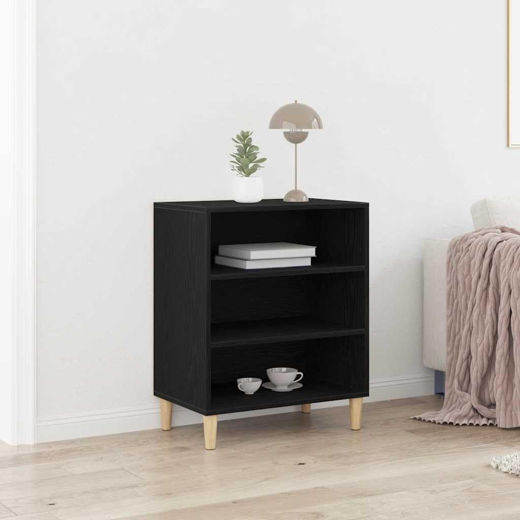 Aparador negro de madera de 57x35x70 cm con aspecto de roble y estantes