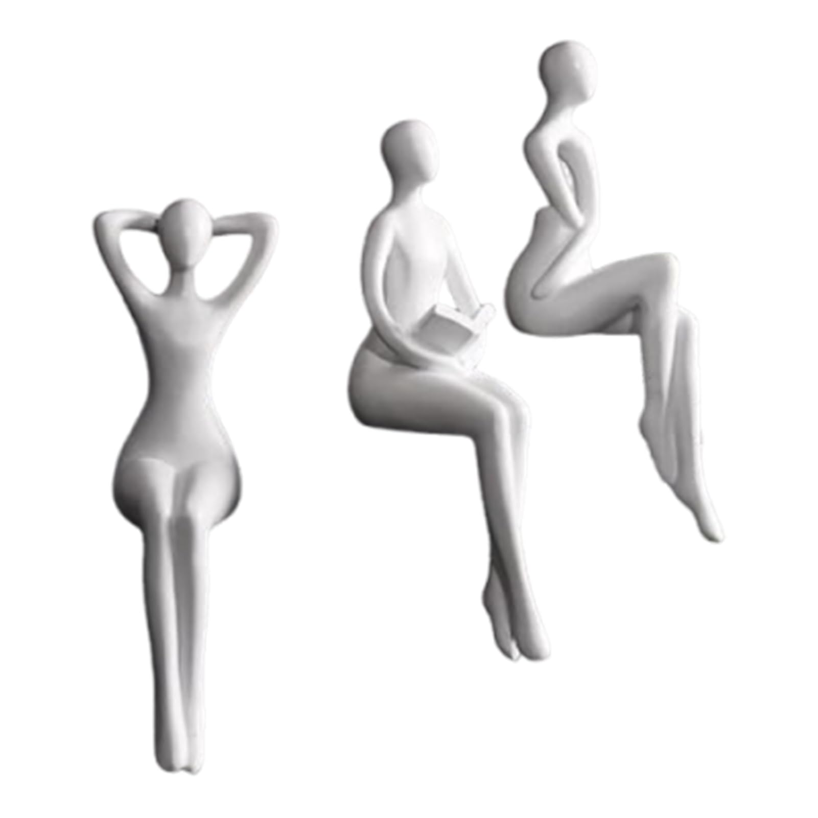 pidodou 3 Pcs Abstract Resin Reading Women Figurines, Sitting Thinker Sculpture Statue Decor for Living Room Office Bookshelf White Onesize