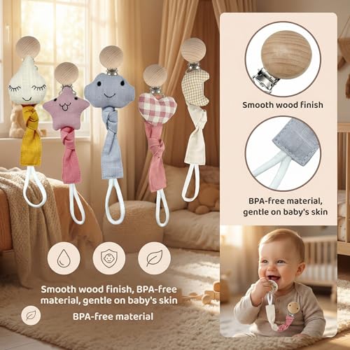 Image of Pacifier Clips - 5 Pack Paci Holder Baby Boys Girls - B