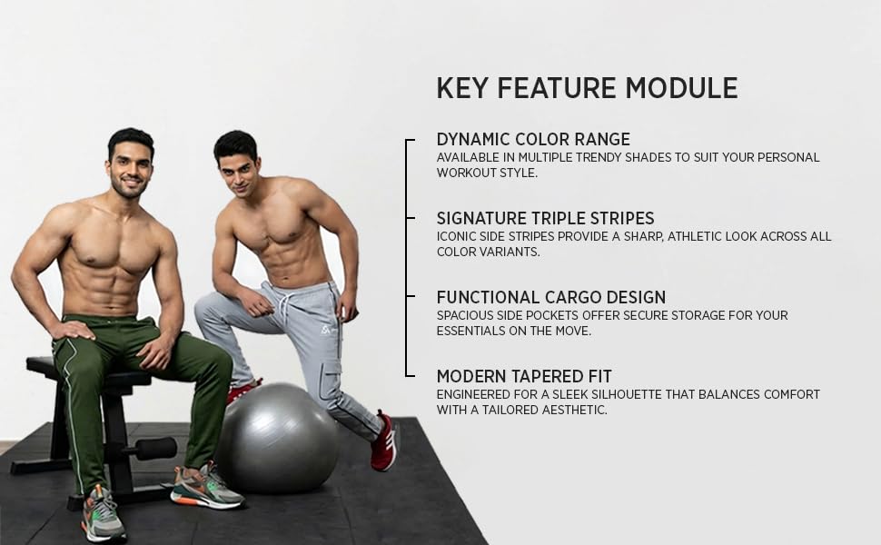 Image of Men's Cargo Track Pants with Side Piping, Drawstring Waist, Gym and Casual Wear