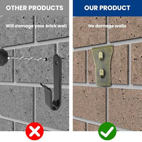 Image of 10 Pcs Brick Clips for Hanging Outdoors, No Drill Brick Hooks Hangers Fit Brick 2-1 /4 inch to 2-3 /8 inch in Height, Heavy Duty Brick Wall Hangers Clamps for Outside Home Decor Brick Hooks