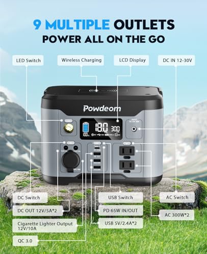 300W Portable Power Station, Powdeom 296Wh Power Bank with AC Outlet, Solar Generator Laptop Charger, Battery Backup Power Supply for Camping, Outdoors, Home Emergency Outage - Image 6