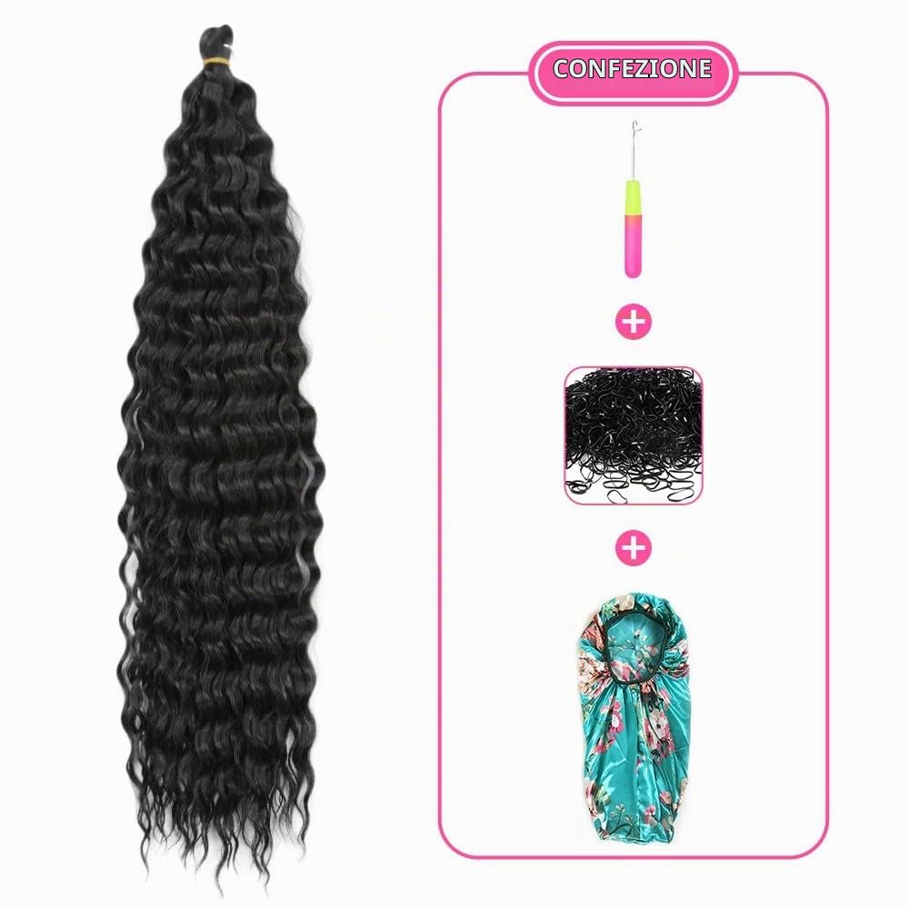 22 Pollici 3 Confezioni di Capelli all'Uncinetto Profonda Torsione Ocean Wave Ricci Trecce all'Uncinetto Bohemian Deep Wave Capelli Bundle Estensioni dei Capelli Sintetici per le Donne Ragazze