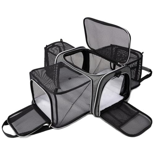 BAGLHER Cat Carrier Bag Airline Approved Pet Carrier Soft Side Pet Travel 5 Sides Open Doors 3 Sides Expandable Foldable Dog Carrier with Fleece Pad
