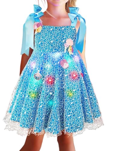 GORAIS Light Up Mermaid Dress Blue Beach Princess Festival Dresses for Girls