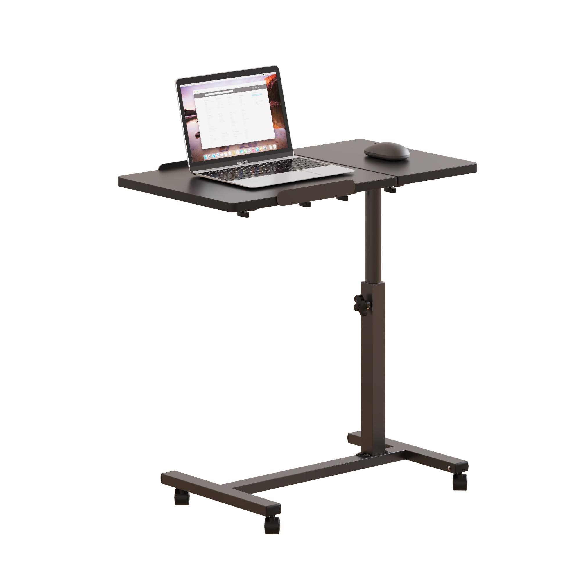 Over The Bed Table with Wheels Rolling Cart Tilting Sofa Laptop Stands Hospital Tray Medical OverbedTables-Black