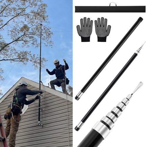 Mifoci 30ft Telescoping Fiberglass Pole Telescoping TV Antenna Tower for Wi-Fi Ham Radio Windsock Pole Bird Kite Flagpole Lightweight Insulated with Gloves & Storage Bag Black