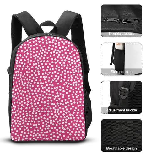 Whitepink Polka Dots Classic Backpack Lunch Bag Pencil Case 3 Piece Set Travel Daypack3