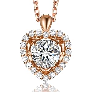 MomentWish Dancing Heart Necklace for Women, 0.5/1 Carat Dancing Moissanite Necklace for Her 925 Sterling Silver Pendant Anniversary Birthday Christmas Gift for Wife Mom Girlfriend