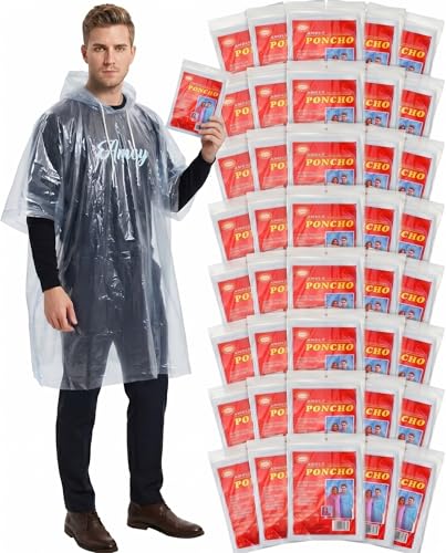 40 Pack Disposable Rain Ponchos for Adults
