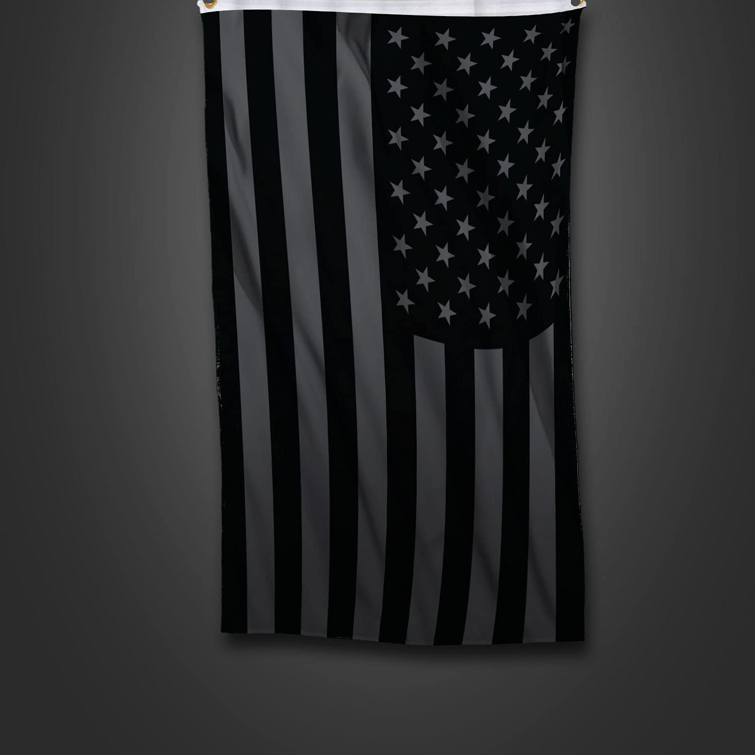 BANNER BUZZ MAKE IT VISIBLE Black American Flag Grey Stars Heavy Duty Knitted Fabric US FLAGS – UV Resistant Perfect for Indoor Outdoor Yard Home Decor (5’ X 3’ with grommets on left (Double Sided)