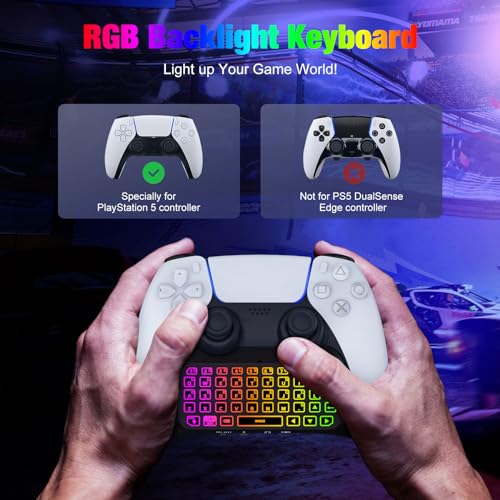 MoKo Teclado Inalámbrico con Retroiluminación RGB para Mando PS5, Mini Teclado Bluetooth para PlayStation 5 con Luz Colorida Altavoz Integrado Mejorado y Conector de Audio de 3,5 mm PS5 Accesorios - imagen 2