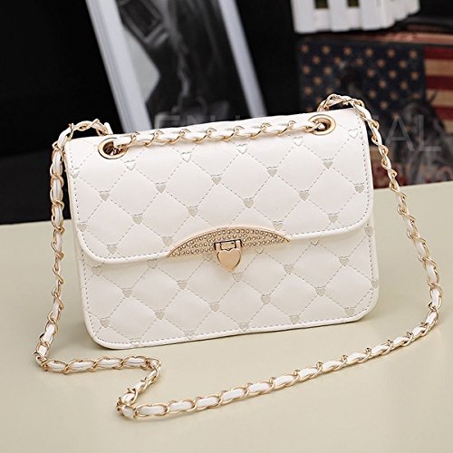Enjoydeal Women PU Bag Crossbody Satchel Lattice Rhombus Pattern Handbag Single Shoulder Bag Purse (White)