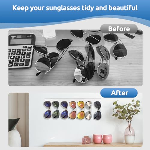 Sunglasses Organizer 2 Pack, Wall Glasses Holder, Acrylic Sunglasses Display, Eyeglass Organizer for Multiple Glasses for Office & Home Decor, Unique Gifts for Husband, Women & Girls, Clear4
