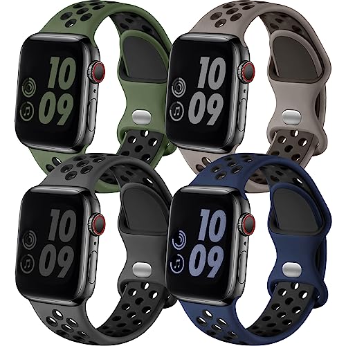Adorve 4 Pack Sport Bands Compatible with Apple Watch Bands for Men Women 49mm 46mm 45mm 44mm 42mm 41mm 40mm 38mm Breathable Soft Silicone Strap for iWatch Band Series 11 10 SE Ultra 9 8 7 6 5 4 3 2 1