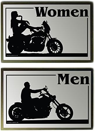Motorcycle Vintage/Retro Look Restroom Signs -"Men" and"Women" set of Bathroom Signs (Metallic Nickel Acrylic on Matte Black Acrylic)