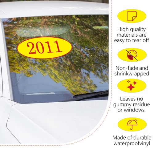 Image of Car Windshield Year Stickers (2010-2026) - 17 Pack(1 per Year), Red & Yellow Large Oval Vinyl - Waterproof, Easy to Remove, Residue-Free - Ideal for Used Car Dealers & Auto Dealerships