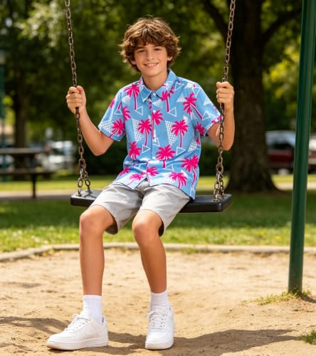 Image of uideazone Boys Novelty Print Short Sleeve Button Down Hawaiian Shirt 5-14Y