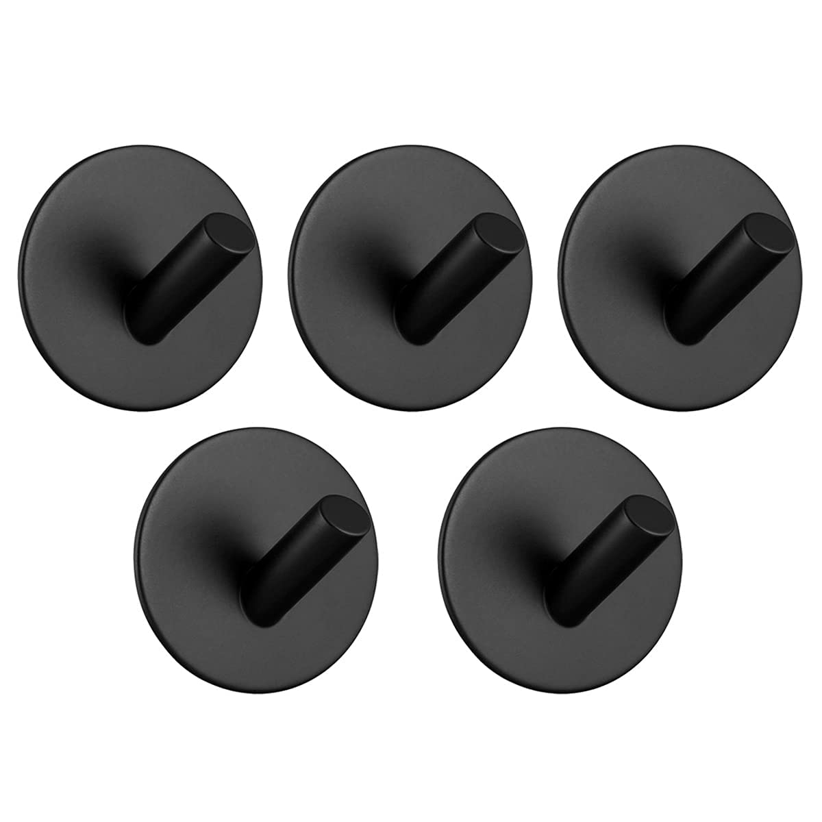 ELCMBlack Wall Hooks Self Adhesive Coat Hooks Heavy Duty Stainless Steel Bathroom Waterproof Hook for Wall Robe Clothes Towel No Drill Durable 5 Packs