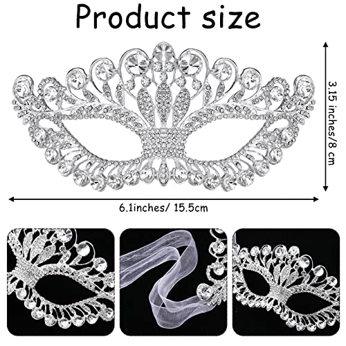 Junkin 5 Pcs Rhinestone Masquerade Mask Women Crystal Jewelry Set Glitter Purse Clutch Bling Necklace Bride Choker Bangle Bracelet Dangle Earrings Set for Women Party Wedding3