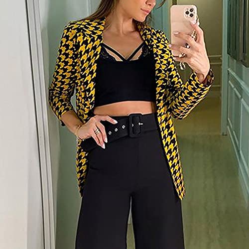 Women's Plaid Notched Lapel One Button Houndstooth Blazer Jacket Business Casual Jackets Long Sleeve Slim Fit Blazers2
