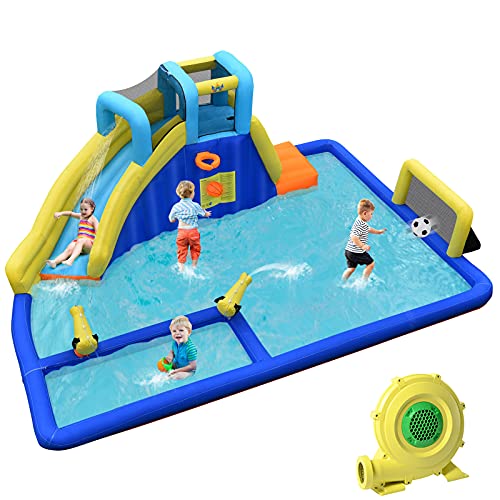 BOUNTECH Inflatable Water Slide, 7-in-1 Giant Waterslide Park for Outdoor Fun with Water Soccer Splash Pool, 735w Blower, Blow up Water Slides Inflatables for Kids and Adults Backyard Party Gifts