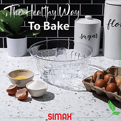 Image of SIMAX Clear Glass Fluted Bundt Cake Pan, Heat, Cold, and Shock Proof, 2.1 Quart (8.4 Cups), Made in Europe, Great for Ring Cakes, Puddings, Desserts, Monkey Bread, and More, Dishwasher Safe