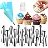 Hendiy Piping Tips, 26 Pieces Frosting Piping Kit Stainless Steel Icing Tips, Pastry Tips for Cake Decorating with Reusable Piping bag and Coupler