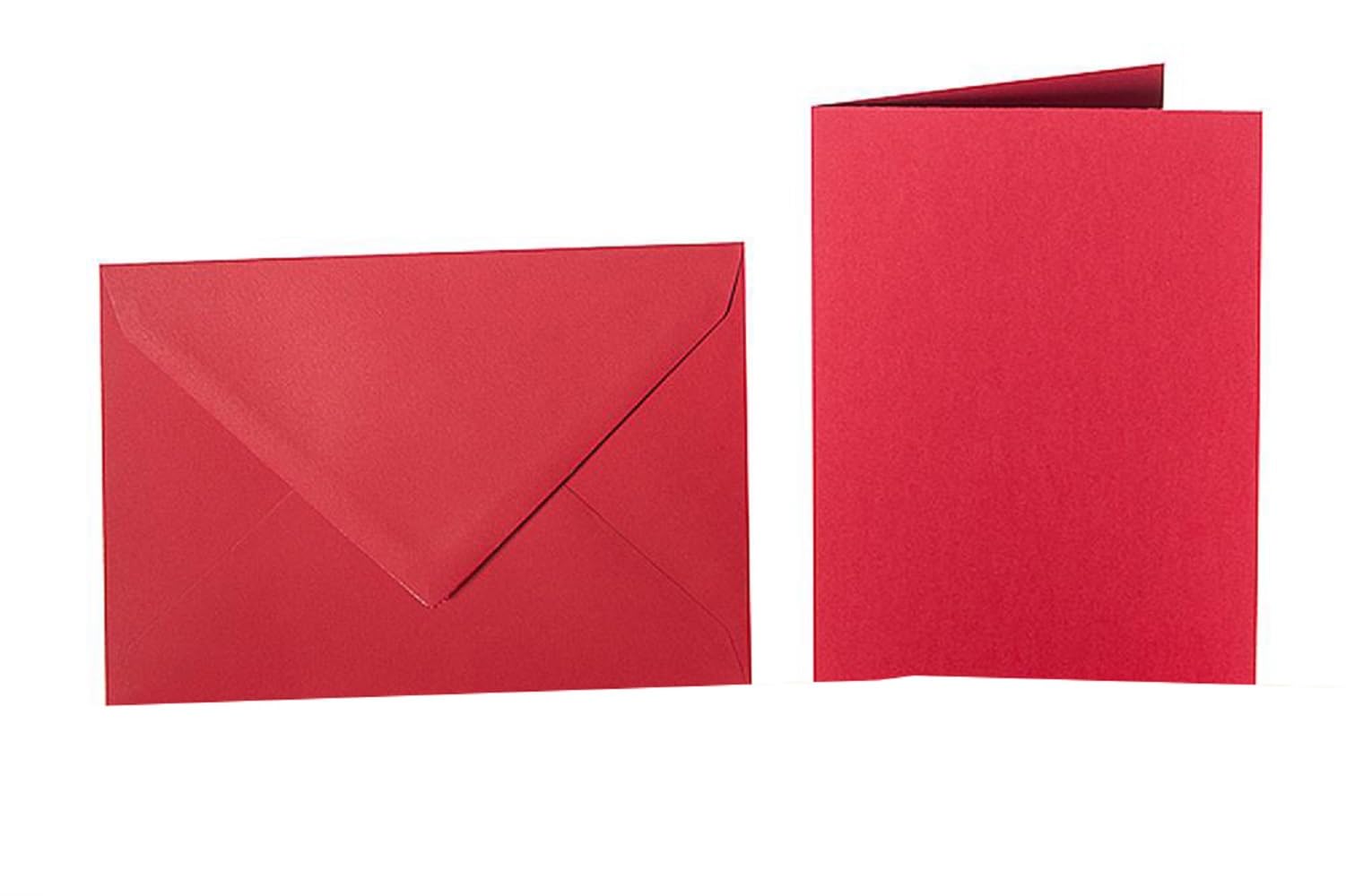 200 sobres de colores DIN C5 (162 x 229 mm) con tarjetas plegables a juego DIN A5 (150 x 200 mm) en color rojo