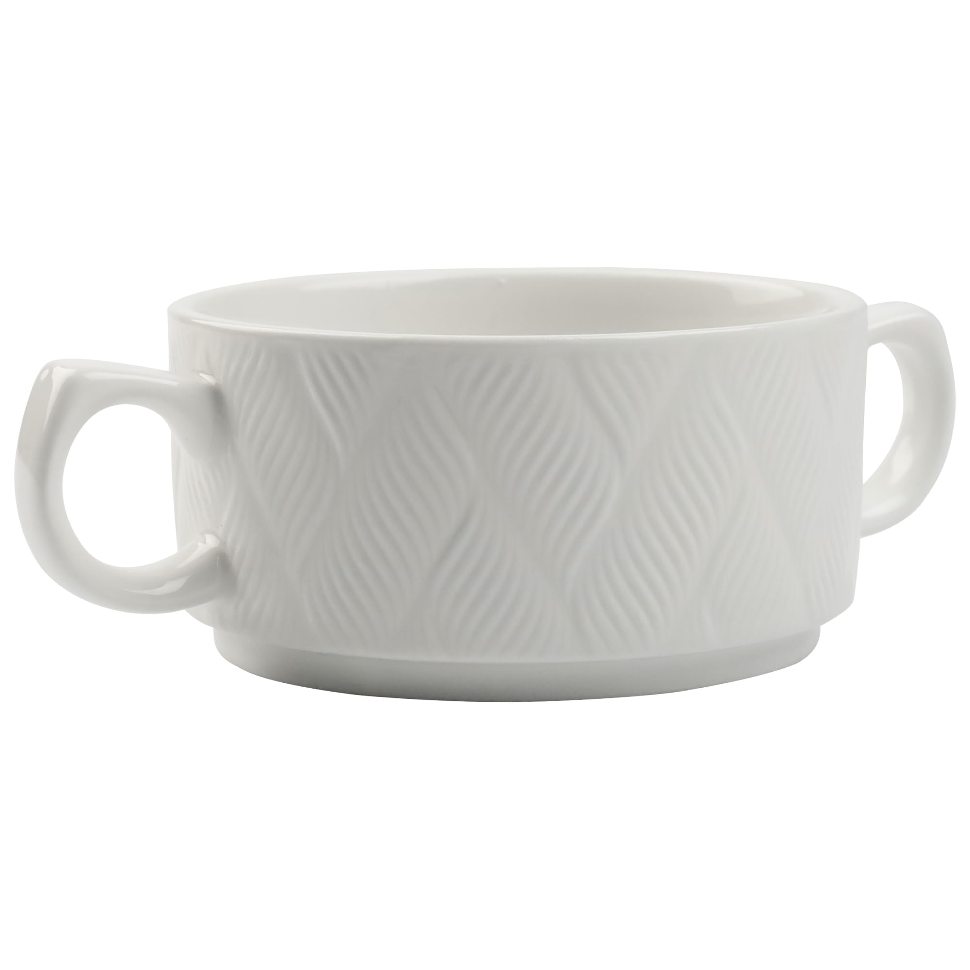 6 x Suppenschalen aus Keramik - 300 ml - Weiß Suppenschüssel mit Griffen Set von 6 - Suppenschüsseln für Suppe, Müsli, Ramen - Suppenteller - Suppentassen - Müslischalen