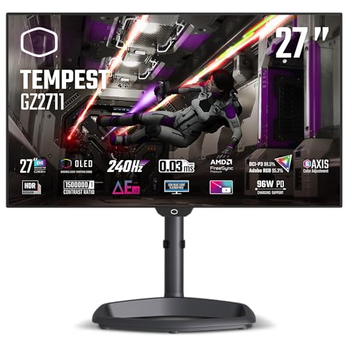 Image of Cooler Master Tempest GZ2711 27 inch OLED 2K 144Hz|240Hz QHD 2560 x 1440 PC Monitor, 0.03ms (MPRT), HDR10, DCR, FreeSync Premium, DP1.4 * 2, HDMI 2.1 * 2, USB B*1, USB A*2, USB C*1