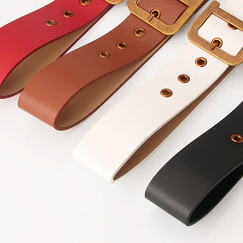 KESYOO 1Pc Ladies Belt Fashion Retro Golden D-shaped Buckle Wide Belt Dress Pants Belt Solid Waistband Girdle (Black)4