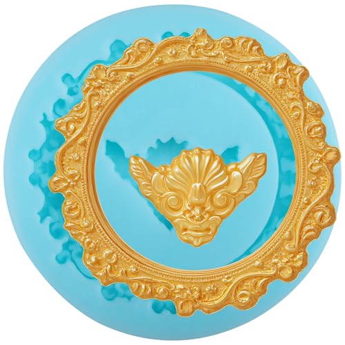 YABONAN Vintage Mirror Frame Silicone Molds Photo Frame Fondant Mold for Cake Decorating Cupcake Topper Chocolate Candy Gum Paste Polymer Clay