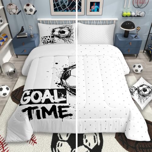 Image of Feelyou Soccer Comforter Set All Season Football Sports Bedding Set with 1 Pillow Cases Soccer Ball Game Microfiber Kids Toddler Bedclothes Bedroom Decor Duvet Quilt Breathable Soft Lightweight