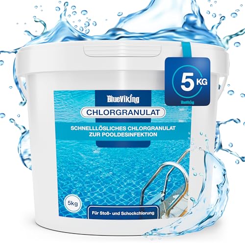 Chlor Granulat 5kg - Schockchlorung für Pools, schnelllöslich, klarer Pool, Erstanwendung