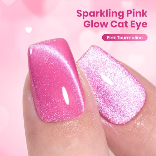 Image of Beetles Pink Cat Eye Gel Nail Polish - 15ML Gel Polish Pink Cat Eye Glitter Magnetic Velvet Effect Soak Off UV French Nail Art Salon DIY Home Manicure Spring Gift for Women