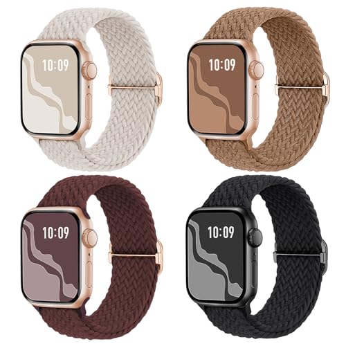 【4枚入り】Suitisbest コンパチブル アップルウォッチ バンド 編み込み 42mm 41mm 40mm 38mm Apple Watch ナイロンバンド 伸縮性 ゴム アップルウォッチ スポーツベルト Series 11 10 9 8 7 6 5 4 3 2 1 SEに対応 長さ無段階調整 柔軟 通気 防汗